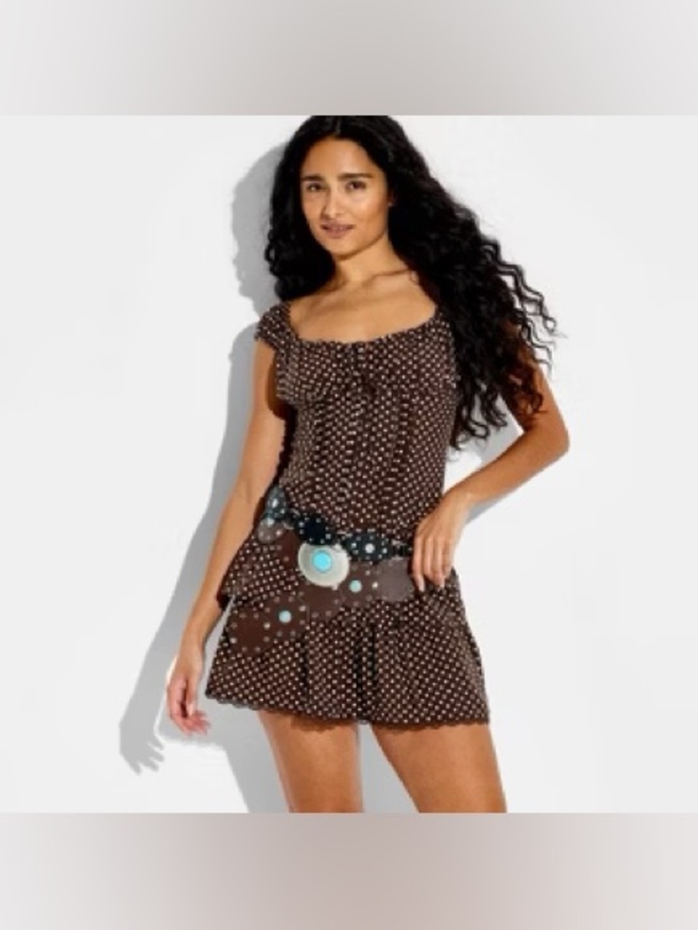 wild fable Brown Polka Dot Tiered Mini Dress